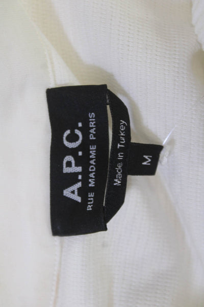 APC Womens Shirt Dress White Striped Cotton Crewneck Short Sleeve Button Size M