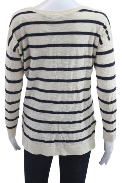 Vince Unisex Beige 100% Cashmere V Neck Striped Pullover Sweater Zip Size S