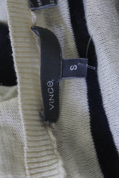 Vince Unisex Beige 100% Cashmere V Neck Striped Pullover Sweater Zip Size S