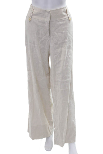 BCBGMAXAZRIA Womens Dress Pants Beige Button 75% Linen 32 Inseam Size 8