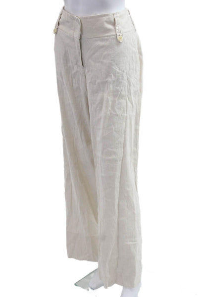 BCBGMAXAZRIA Womens Dress Pants Beige Button 75% Linen 32 Inseam Size 8