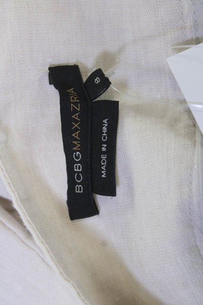 BCBGMAXAZRIA Womens Dress Pants Beige Button 75% Linen 32 Inseam Size 8