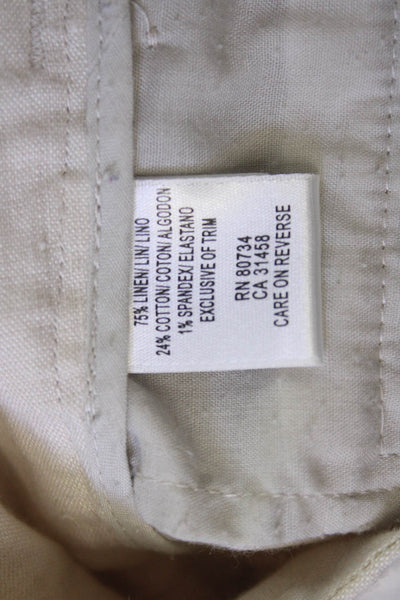BCBGMAXAZRIA Womens Dress Pants Beige Button 75% Linen 32 Inseam Size 8