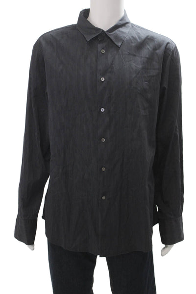 John Varvatos Mens Point Collar Striped Black Cotton Button Up Shirt Size 2XL