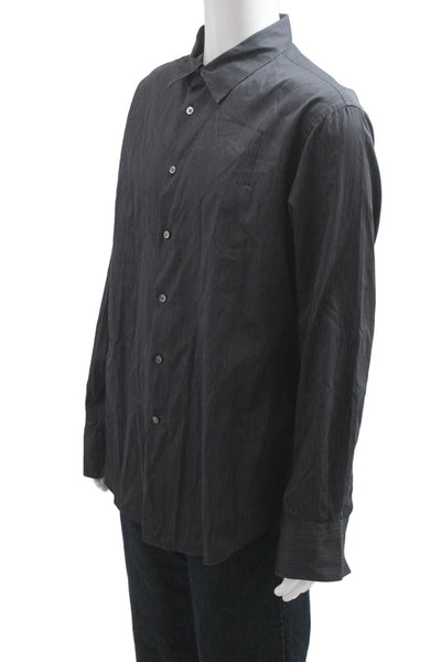 John Varvatos Mens Point Collar Striped Black Cotton Button Up Shirt Size 2XL