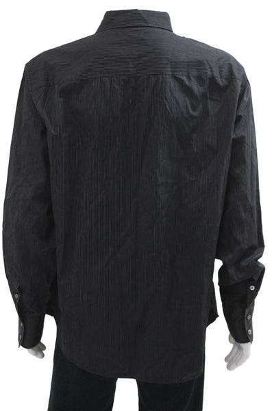 John Varvatos Mens Point Collar Striped Black Cotton Button Up Shirt Size 2XL