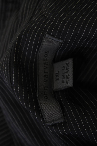 John Varvatos Mens Point Collar Striped Black Cotton Button Up Shirt Size 2XL