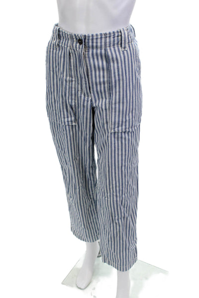 J Crew Unisex Cropped Cargo Striped Blue Cotton Button Pants Size 6