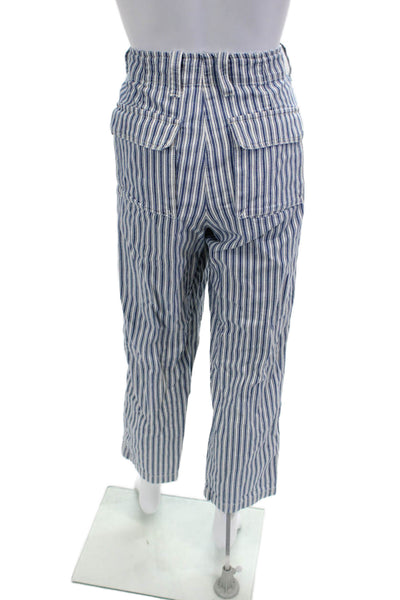 J Crew Unisex Cropped Cargo Striped Blue Cotton Button Pants Size 6