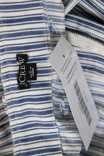 J Crew Unisex Cropped Cargo Striped Blue Cotton Button Pants Size 6