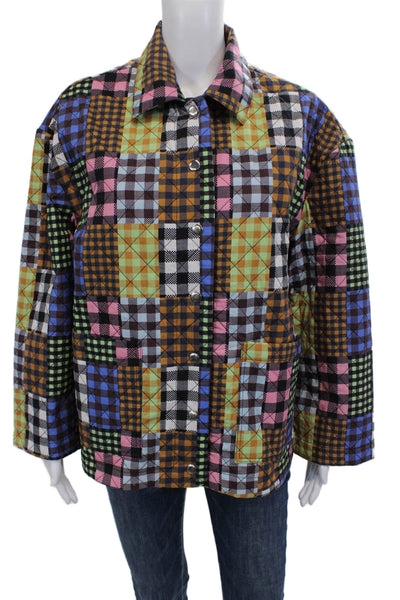 Beck Sondergaard Women Quilted Plaid Cotton Jacket Long Sleeve Size L