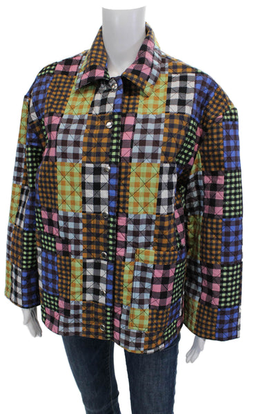 Beck Sondergaard Women Quilted Plaid Cotton Jacket Long Sleeve Size L