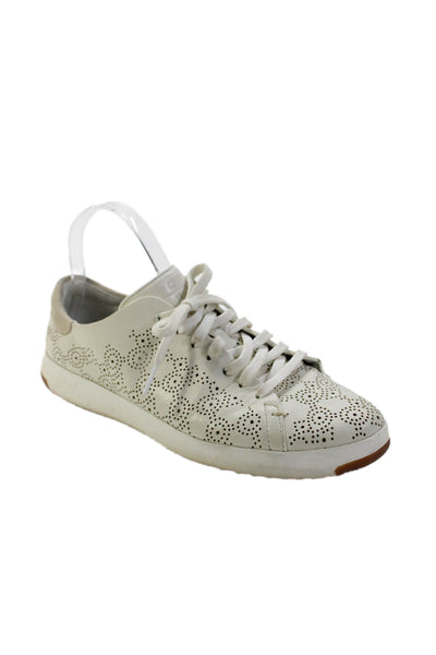 Cole Haan Womens Leather Lasercut Lace Up Low Top Sneakers White Size 10 B