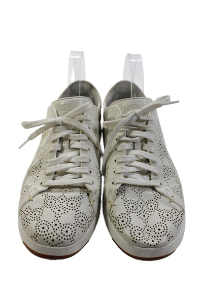 Cole Haan Womens Leather Lasercut Lace Up Low Top Sneakers White Size 10 B