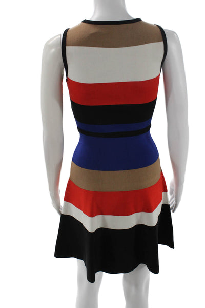 Karen Millen Women Fit & Flare Dress Beige Striped Round Neck Sleeveless Size XS