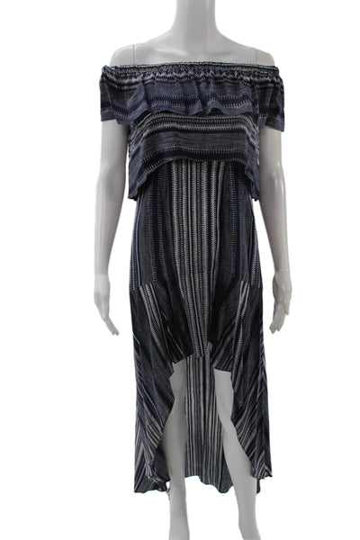 Intermix Womens Maxi Sundress Dark Blue Striped Zip Bohemian Size PP