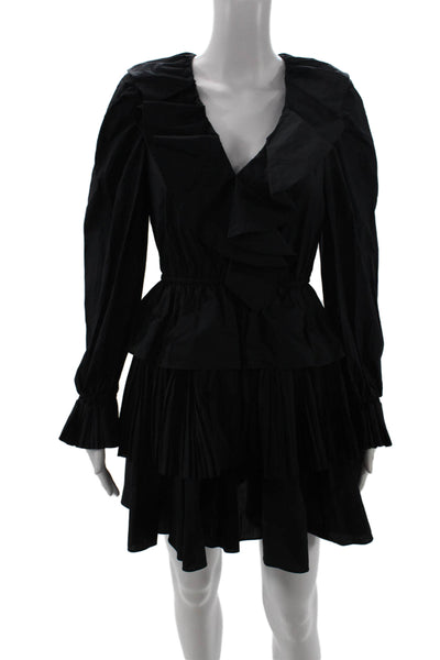 Ulla Johnson Womens Fit & Flare Mini Dress Black V-Neck Long Sleeve Size 0