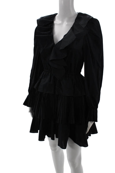Ulla Johnson Womens Fit & Flare Mini Dress Black V-Neck Long Sleeve Size 0