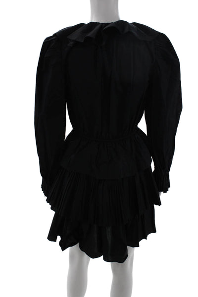 Ulla Johnson Womens Fit & Flare Mini Dress Black V-Neck Long Sleeve Size 0