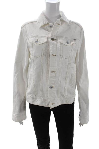 AG Adriano Goldschmied Women White Collared Cotton Jacket Size L