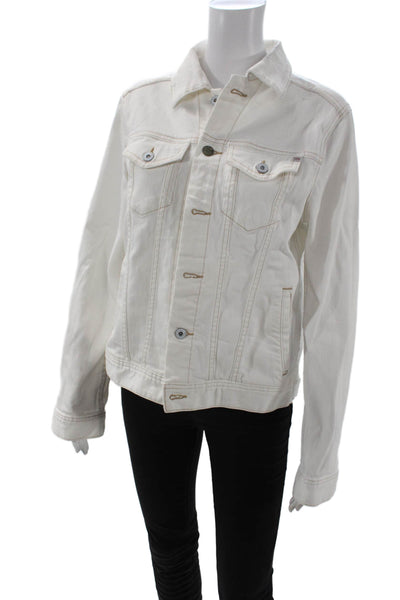 AG Adriano Goldschmied Women White Collared Cotton Jacket Size L