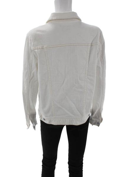 AG Adriano Goldschmied Women White Collared Cotton Jacket Size L