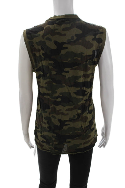 Nili Lotan Womens Basic Green Camo Cotton Crew Neck Sleeveless Tank Size L