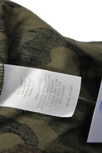 Nili Lotan Womens Basic Green Camo Cotton Crew Neck Sleeveless Tank Size L