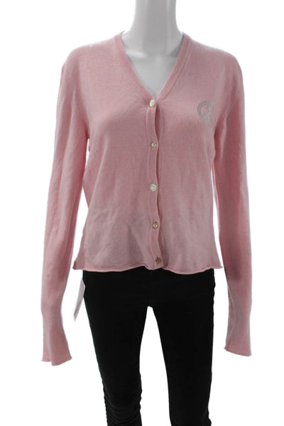 Lucien Pellat-Finet Unisex Pink Cashmere Graphic V-Neck Cardigan Size XL