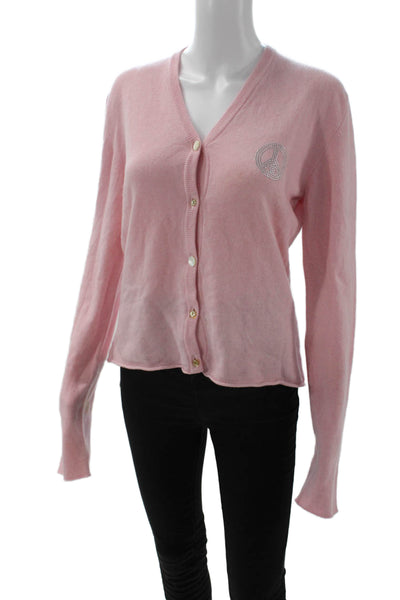 Lucien Pellat-Finet Unisex Pink Cashmere Graphic V-Neck Cardigan Size XL