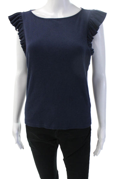 J Crew Women Sleeveless Basic Top Dark Blue Cotton Blend Round Neck Size L