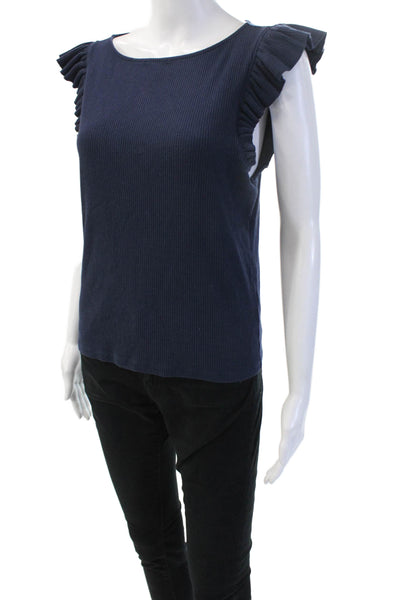 J Crew Women Sleeveless Basic Top Dark Blue Cotton Blend Round Neck Size L