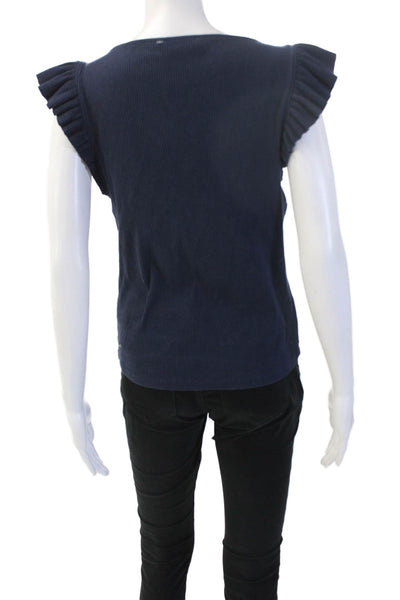 J Crew Women Sleeveless Basic Top Dark Blue Cotton Blend Round Neck Size L