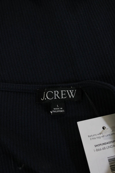 J Crew Women Sleeveless Basic Top Dark Blue Cotton Blend Round Neck Size L
