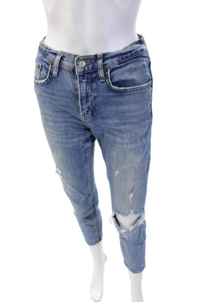 Zara Women Ankle Cropped Mid Rise Blue Jeans Size 26