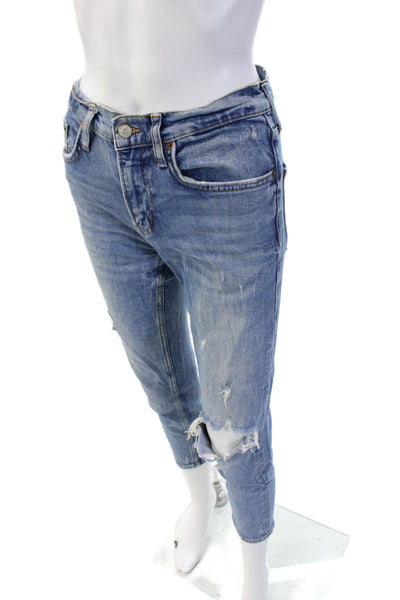 Zara Women Ankle Cropped Mid Rise Blue Jeans Size 26