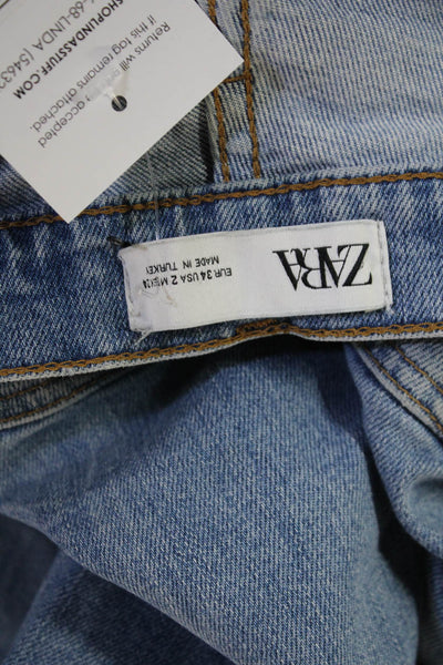 Zara Women Ankle Cropped Mid Rise Blue Jeans Size 26