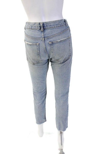 Zara Women Light Blue Cropped Straight Jeans Mid-Rise 24in Size 26