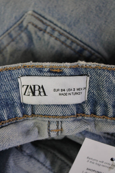 Zara Women Light Blue Cropped Straight Jeans Mid-Rise 24in Size 26