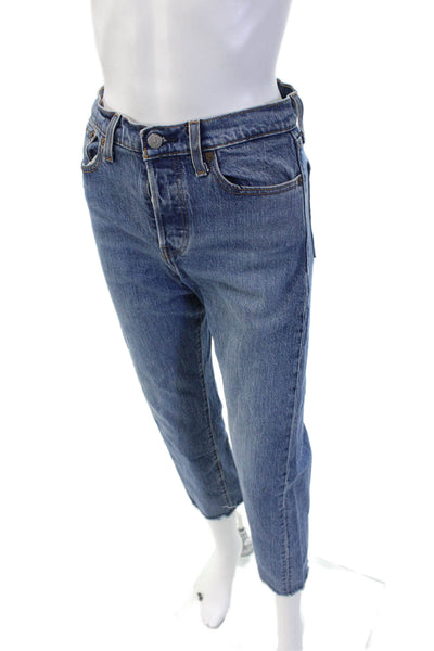 Levis Unisex Cropped Straight Jeans Blue Mid Rise Button Fly 25in Size 26