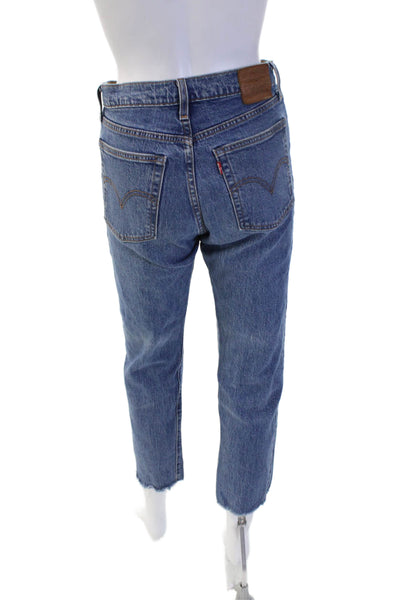 Levis Unisex Cropped Straight Jeans Blue Mid Rise Button Fly 25in Size 26