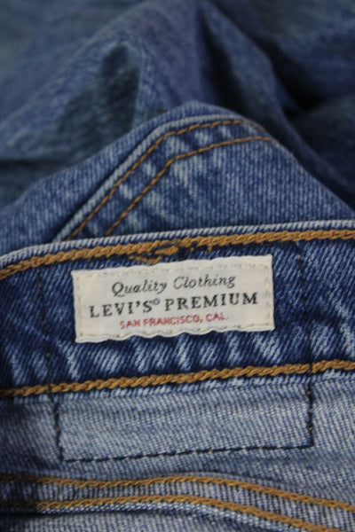 Levis Unisex Cropped Straight Jeans Blue Mid Rise Button Fly 25in Size 26