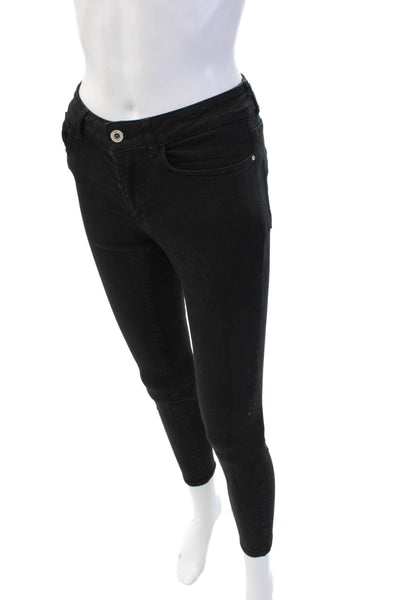 Zara Women Skinny Ankle Jeans Black Mid Rise Cotton Blend Button Size 24
