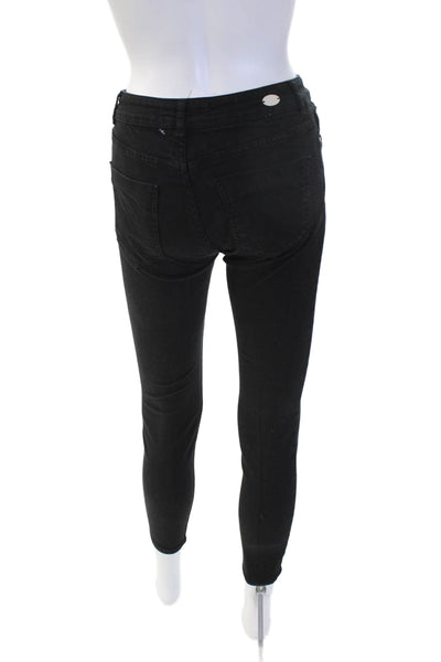 Zara Women Skinny Ankle Jeans Black Mid Rise Cotton Blend Button Size 24