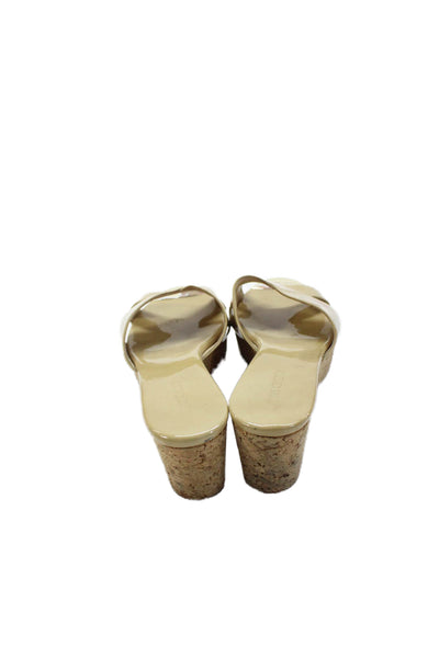 Jimmy Choo Womens Patent Leather Cork Platform Sandals Beige Size 39