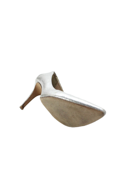 J Crew Womens Leather Pointed Toe Pumps Silver Metallic Size 9