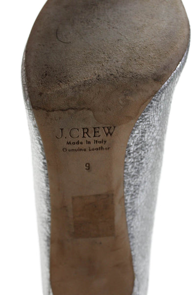 J Crew Womens Leather Pointed Toe Pumps Silver Metallic Size 9