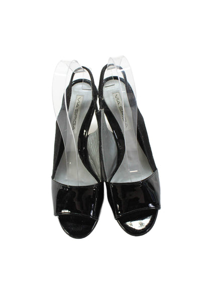 Via Spiga Womens Patent Leather Slingbacks Pumps Black Size 8.5 Medium