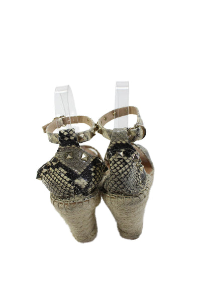 275 Central Womens Snakeskin Print Espadrille Wedges Grey Black Size 38 8