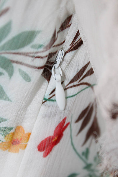 Kobi Halperin Womens White Floral V-Neck Midi Sundress Long Sleeve Size S
